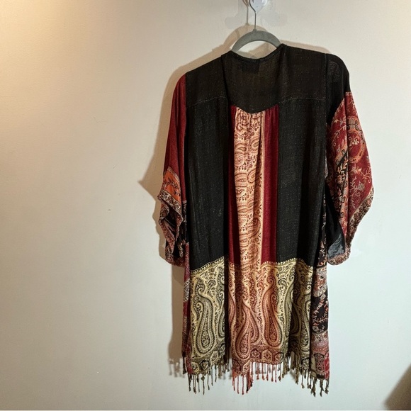 AVANI DEL AMOUR Sz M/L Bohemian Unlined Colourful Fringed Open Front Kimono - Picture 7 of 8